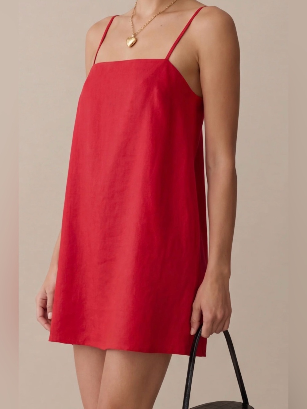Few Moda kourt NWT Rosalie 100% Linen Red Spaghetti-Strap Mini Dress